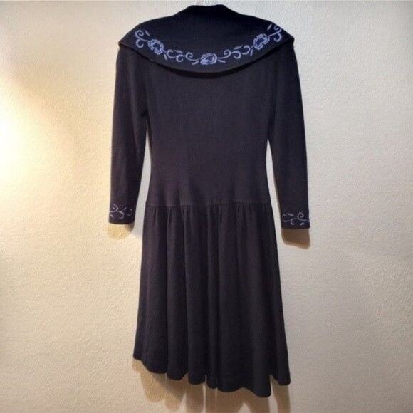 Young Woo Blue Asymmetrical Embroidered Collar Coat Dress XS - Picture 10 of 15